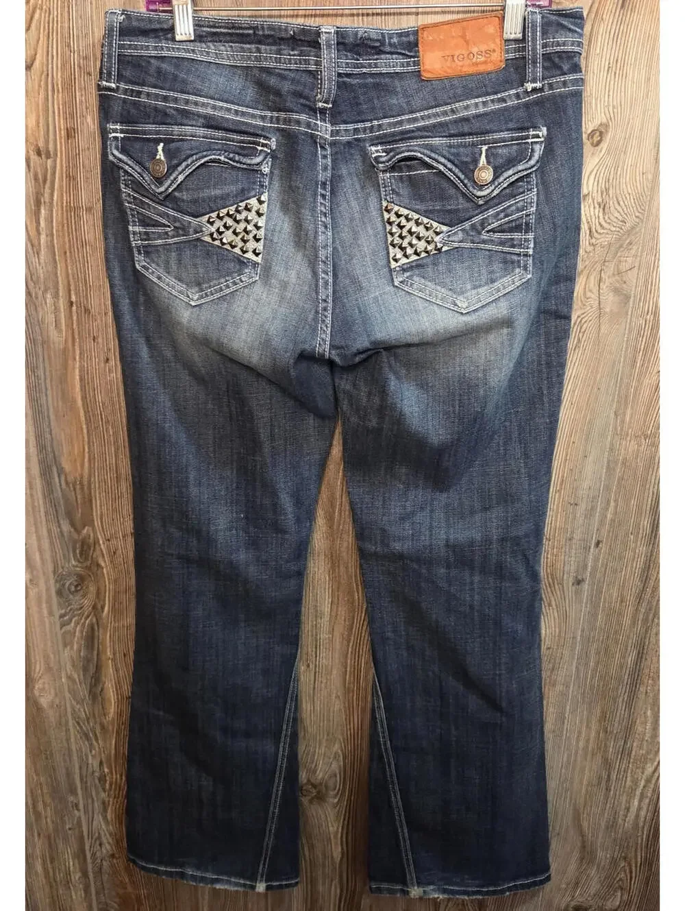 Vigoss Collection Denim Blue Jeans Women Size 11 (33x32) Fit Boot Cut Studded - Picture 1 of 6